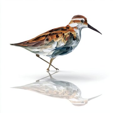 Abstract Geometric Illustration Of A Small Sandpiper Bird With Natural Earth Tones On White Background