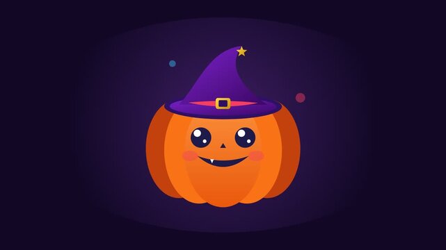 Cute halloween pumpkins with witch hats on dark background