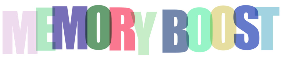 Colorful typography design with the words memory boost in overlapping sansserif letters transparent background © MST