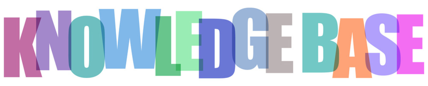 Colorful typography design with the words knowledge base in overlapping semitransparent letters transparent background