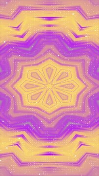 Abstract symmetrical kaleidoscope background with vibrant purple and yellow wavy patterns.