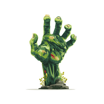 Green Zombie Hand Rising from Ground
