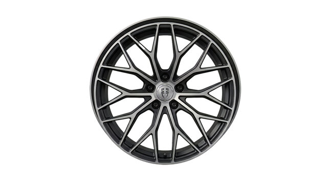 Alloy wheel rim with a multi-spoke design is presented on a transparent background.