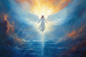 Fototapeta premium Painting of heaven angel outdoors blue.