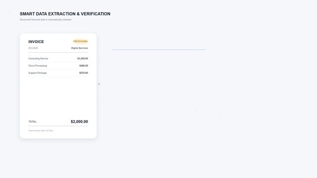 Automated invoice processing software interface showing data extraction
