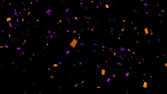 Orange and Purple Falling Confetti Particles Papers Alpha channel animation, Halloween Party celebration isolated motion design element