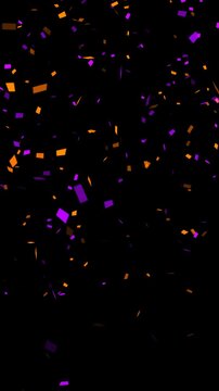 Orange and Purple Falling Confetti Particles Papers Alpha channel animation, Halloween Party celebration isolated vertical social media motion design element