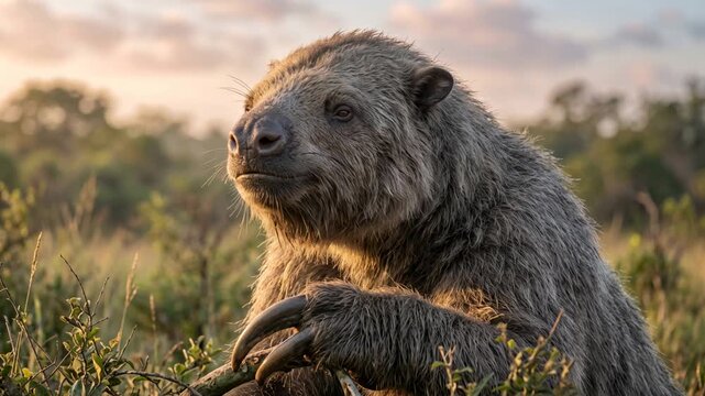 megatherium close up at morning light in patagonia argentina video