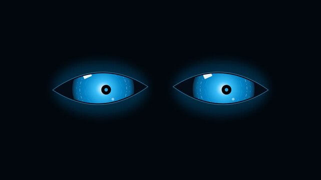 Glowing blue monster eyes staring in the dark for halloween