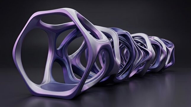Abstract organic metallic purple void tunnel structure 3D render