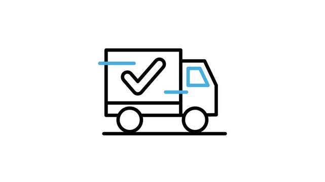 Animated truck delivery completed icon. Shipment cargo with checkmark symbol for logistics transportation, commercial vehicle, distribution service, mobility. Motion graphics video with alpha channel