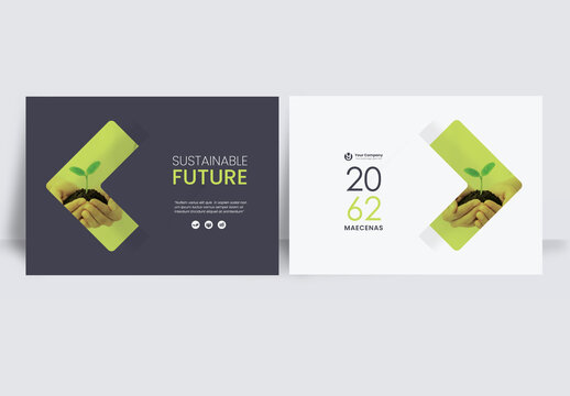 Modern Eco-Friendly Corporate Sustainability Landscape Book Cover Template with Geometric Design

