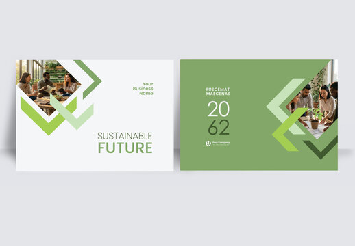 Modern Eco-Friendly Corporate Sustainability Landscape Book Cover Template with Geometric Design
