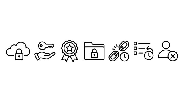 Data security and privacy line icons set isolated on white background. secure personal information.