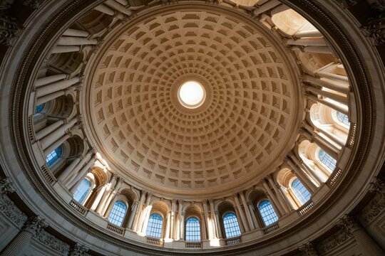 Low angle view of the ornate domed ceiling of the pantheon in paris