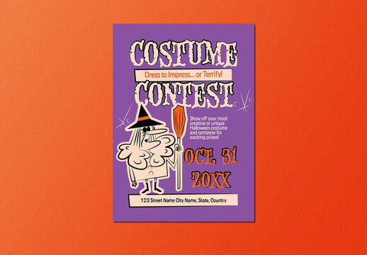 Purple Orange Midcentury Naive Design Halloween Costume Contest Flyer