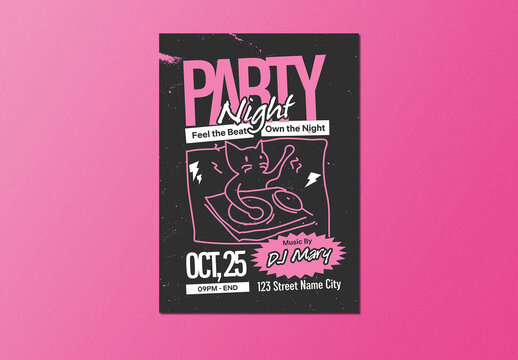 Black Pink Grunge Naive Design DJ Party Night Flyer