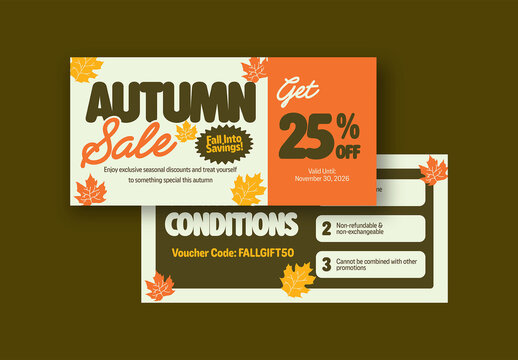 Green Orange Modern Aesthetic Autumn Sale Voucher
