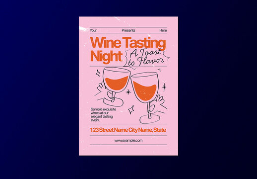Pink Orange Hand Drawn Naive Design Wine Tasting Flyer