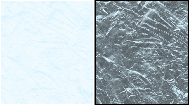 Crumpled plastic texture background, wrinkled cellophane film overlay, transparent plastic wrap surface for design mockups