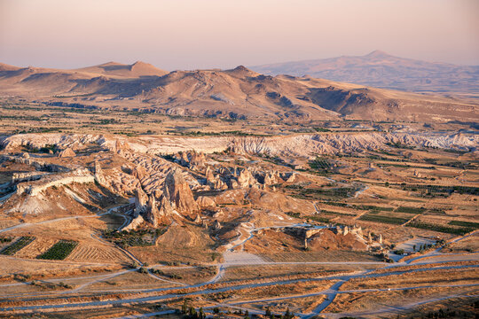 Panoramic volcanic landscape of Cappadocia near Goreme, Nevsehir, Turkey