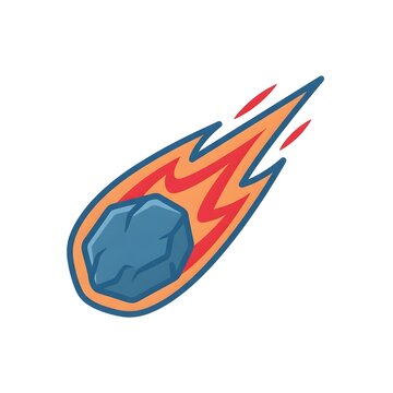 Falling Meteor Comet with Burning Fire Trail Vector Illustration