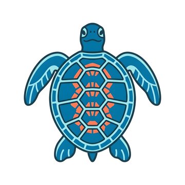 Blue and Orange Stylized Sea Turtle Vector Graphic Illustration