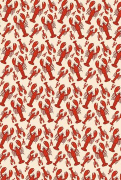 Hand drawn red lobster seamless pattern on beige background illustration
