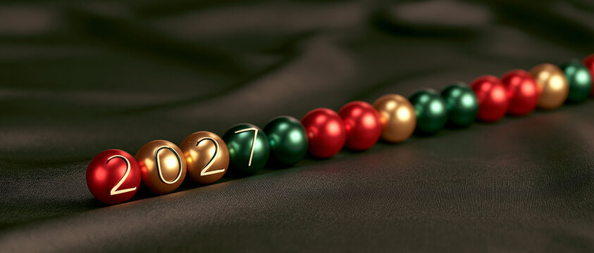 Christmas Garland Baubles Beads Row Dark Background Banner
