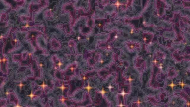 Abstract Deep Purple Cosmic Nebula Texture with Shimmering Golden Light Sparks and Ethereal Glowing Fractal Patterns for Artistic Backgrounds