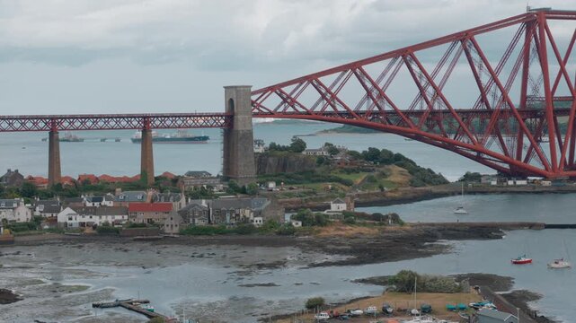 Iconic red Forth Bridge railway viaduct spanning the Firth of Forth in Scotland, UK - 4 September 2026.