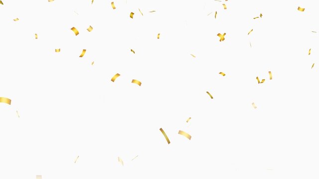 gold confetti video on transparent background with alpha channel. An animation of gold confetti falling, 3d rendering gold confetti particle spread and flying include alpha matte.