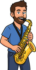 Fototapeta premium Man playing saxophone musical instrument cartoon vector illustration