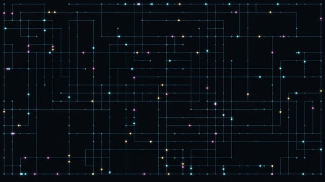 Circuit Board Trace Network with Glowing Data Pulse Seamless Loop Background