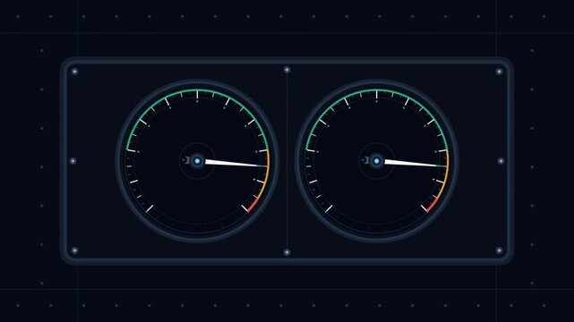 Digital Speedometer Gauges Fluctuate in Sync
