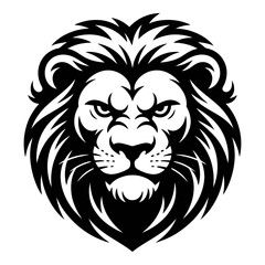 Fototapeta premium Detailed lion head illustration features a striking black and white silhouette