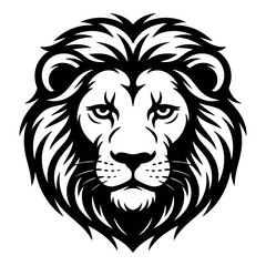 Fototapeta premium Detailed lion head illustration features a striking black and white silhouette