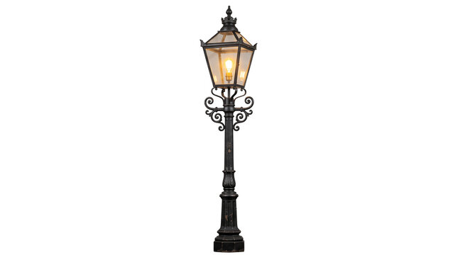 Traditional outdoor wrought iron garden street lamp as PNG element