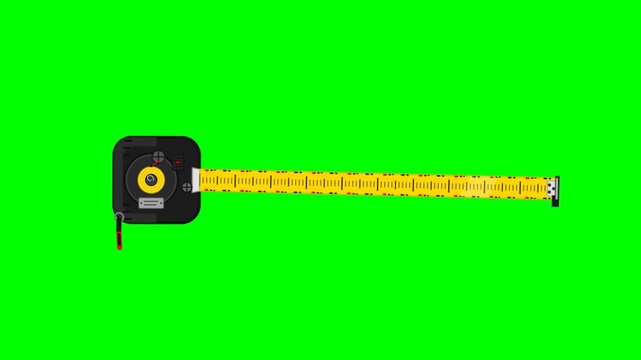 Measuring tape pulling out and retracting on green screen background