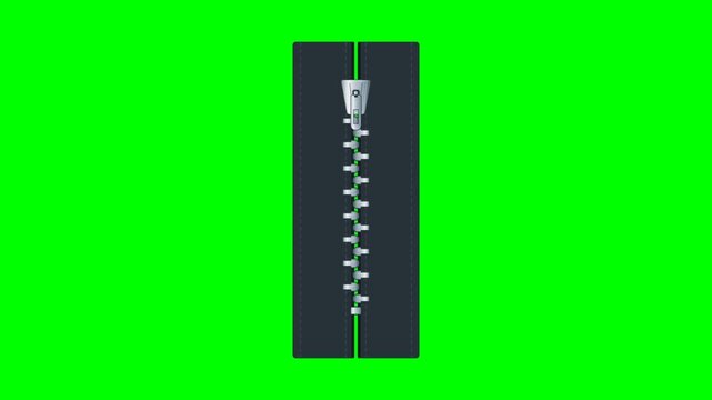 Metal Zipper Closing Upwards on Chroma Key Background