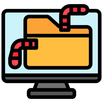 Worm Outline Color Icon, Mini Illustration For Modern Concept, Print, Ui, Ux Kit, Web And App Development. Vector Related To Internet, Cyber Security.