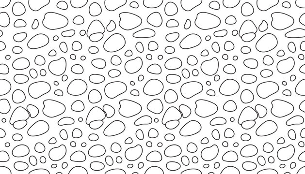 Cobblestone and pebble pattern vector set with seamless stone texture outline illustrations