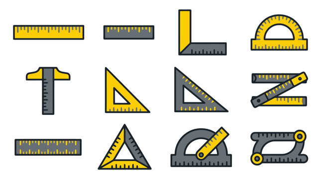 Set of measuring tools including rulers and triangles for mathematics