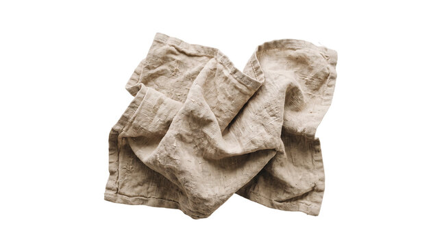Crinkled beige linen napkin with beige fabric as PNG element
