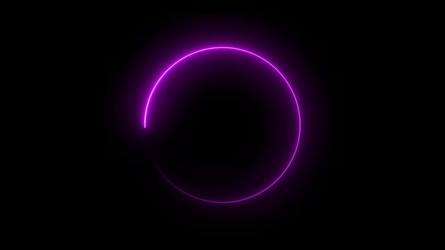  Abstract two tone neon color shade motion graphic on isolated black background. Blue neon light trail circle on black background. Abstract neon light with neon circle background.