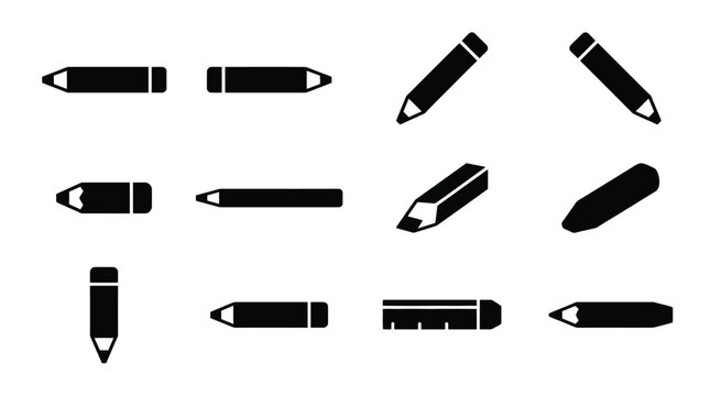 Various black and white pencil icons with different shapes and styles