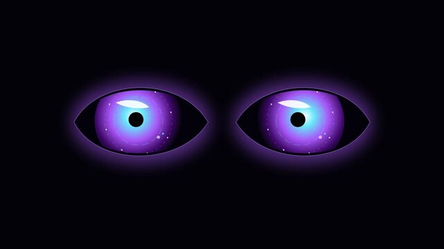 Glowing purple monster eyes blinking in the dark for halloween