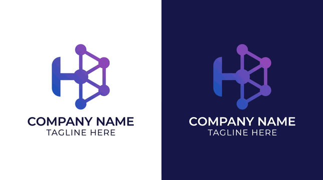 Modern letter H logo design with a digital network connection concept for technology company.