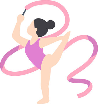 분홍색 리본을 흔들며 연기하는 리듬체조 선수 일러스트