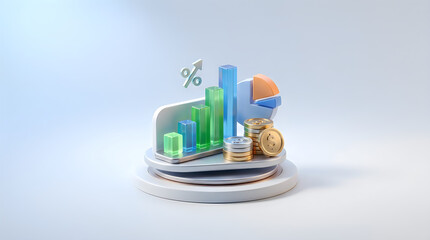 Obraz premium Abstract financial growth concept with rising charts coins and a percentage symbol
